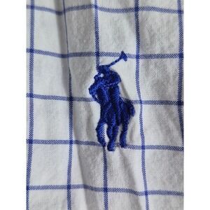 Polo Ralph Lauren Boys Dress Shirt M 10/12 White Blue Check Navy Pony